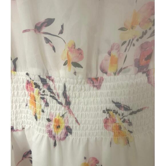 PARKER NWT White Floral Smocked Waist Flutter Sleeve  Mini Dress Large Whimsy - Picture 6 of 12